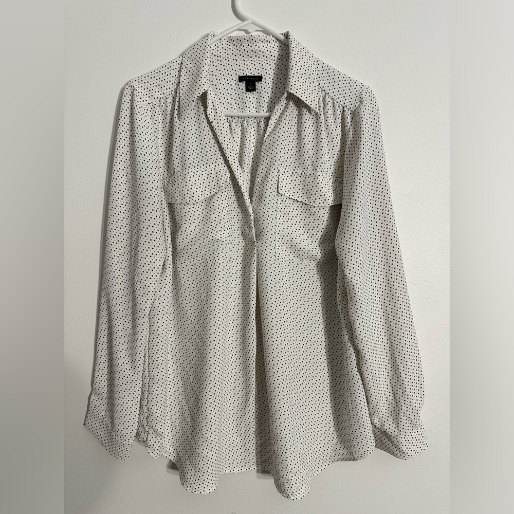 Ann Taylor - White with black dot long sleeve blouse. Like new. Sz Lg